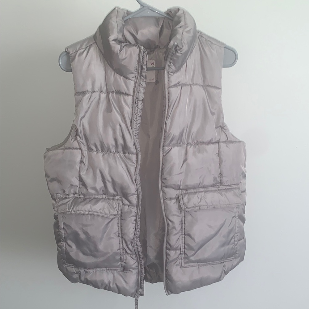 SO Gray Quilted Puffer Vest with Stand-Up Collar